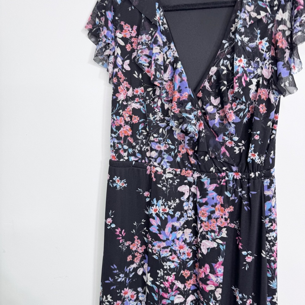 Apt. 9 Dress Womens Large Black Floral Chiffon Wrap Maxi Ruffle Hem Lined - Picture 3 of 11